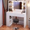 HOMALL Schminktisch mit Spiegel, LED-Beleuchtung, einstellbare Helligkeit, ostern (Langex Brete x Hthe) 90/110 x 40x 135 cm. B ofene Facher (2 seitiche Facher sind nach inks und rechts verschiebban. 2 groBe Schubladen) Bild 3