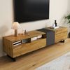 Colorblock-TV-Schrank, einfaches Kontrastfarbdesign, Holzfarbe und Dunkelgrau,170×36.5×42 cm,Holzfarbe und Dunkelgrau,modernes Design, viel Stauraum Bild 4