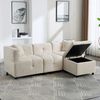 Sofa 204x126x69 cm in Beige, Chenille, 3-Sitzer mit Stauraum-Fußhocker und 2 Kissen Bild 2