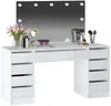 Vente-unique - JENEMI Schminktisch Holz, Platte Weiß - B 53,6 cm x H 142,6 cm x L 152,3 cm Bild 2