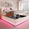 Smartes Polsterbett 180 x 200 cm mit LED-Beleuchtung, USB- und hydraulischem Stauraum, weichem Samtbezug und Metallrahmen, Beige Bild 4