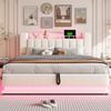 Smartes Polsterbett 180 x 200 cm mit LED-Beleuchtung, USB- und hydraulischem Stauraum, weichem Samtbezug und Metallrahmen, Beige Bild 3