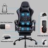 Delman Gaming-Stuhl, Bürostuhl, ergonomischer Chefsessel mit 6-Punkt-Massagefunktion, Fußstütze und Metallfußkreuz, Kunstleder, Schwarz Bild 3