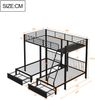 Merax Dreifaches Etagenbett mit Schubladen, Metallbettrahmen, umwandelbar in 140 x 200 Doppelbett und zwei 90 x 200 Einzelbetten, multifunktionales Metallrahmenbett, schwarz Bild 4