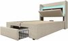 Polsterbett Leinen mit Stauraum, LED & USB-Anschluss, 90x200 cm, Beige, ohne Matratze Bild 5