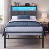 VASAGLE Bettgestell 90 x 200 cm mit Stauraum, Metallrahmen, Bett mit LED-Beleuchtung und Kopfteil, schwarz-braun Bild 3