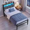VASAGLE Bettgestell 90 x 200 cm mit Stauraum, Metallrahmen, Bett mit LED-Beleuchtung und Kopfteil, schwarz-braun Bild 4