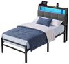 VASAGLE Bettgestell 90 x 200 cm mit Stauraum, Metallrahmen, Bett mit LED-Beleuchtung und Kopfteil, schwarz-braun Bild 2