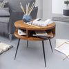 Couchtisch Sheesham Massivholz / Metall 60 x 45 x 60 cm Tisch Wohnzimmer, Design Beistelltisch mit Ablage, Kleiner Wohnzimmertisch Rund Braun Bild 2