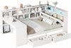 L-förmiges Tagesbett 140x200 mit Schreibtisch, Multifunktionsbett mit LED-Kopfteil, USB, Bücherregal und Stauraum, weiß Bild 5