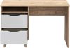 Forte VANKKA Schreibtisch 120, Skandi Schreibtisch mit 2 Schubladen, offenen Fach und filigranen Möbelbeinen, Holzwerkstoff, Planked Eiche Holzdekor, 119,7 cm breit x 75 cm hoch x 52,7 cm tief Bild 4