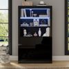 Vitrine schwarz freistehend 100x35x170 cm LED Beleuchtung Glasböden Schrank Spanplatte Bild 5