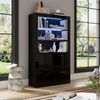 Vitrine schwarz freistehend 100x35x170 cm LED Beleuchtung Glasböden Schrank Spanplatte Bild 3