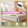 Merax Daybett Polsterbett 140x200cm mit Ausziehbarem Bett, Schlafsofa Tagesbett mit Ladefunkion & LED, Jugendbett Doppelbett, Leinen, Beige Bild 2