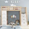 Hochbett 90x200 cm mit 4 Schubladen und 3-stufigem Regal – Massivholz in Naturholz Bild 3