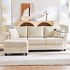 Ecksofa, L-förmiges umwandelbares 3-Sitzer-Sofa mit Fußhocker, Getränkehalter, USB-Ladegerät, Armlehnenablage und 2 Kissen, Stoff, Beige Bild 5