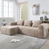 Modernes Sektionssofa, L-Sofa, 3-Sitzer-Sofa, keine Installation erforderlich, Chenille-Sofa mit Chaiselongue und Armlehnen, 3 Kissen, Seitentasche für Fernbedienung, Khaki Bild 2