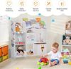 COSTWAY Freistehender Kinderzimmerschrank, 3-stöckiger Kinderzimmerregal, Spielzeug-Organizer für Kleinkinder mit 5 Fächern & 2 Aufbewahrungsboxen & 3 Regalen(Tier Pirat) Bild 2