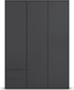 rauch Kleiderschrank Nabila, Drehtürenschrank, Garderobenschrank, 3-türig, 2 Schubkästen, mit 1 Kleiderstange und 3 Einlegeböden, Farbe Grau metallic, Schwarz, mit Push-to-Open Funktion, 140x194x53cm Bild 2