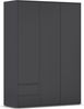rauch Kleiderschrank Nabila, Drehtürenschrank, Garderobenschrank, 3-türig, 2 Schubkästen, mit 1 Kleiderstange und 3 Einlegeböden, Farbe Grau metallic, Schwarz, mit Push-to-Open Funktion, 140x194x53cm Bild 3