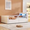 Kinderbett, Samt mit LED, USB-Anschluss & Stauraum, 90x200 cm, Beige, ohne Matratze Bild 5