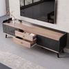 TV-Lowboard aus Spanplatte mit Schiebetüren & 2 Schubladen, 160x40x58 cm, Schwarz Bild 4