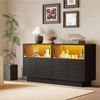 LED Glas Seitenschrank 130×35×68 cm, Schwarz, 3-stufig mit Schiebeglas, Doppeltüren, großer Stauraum Bild 3