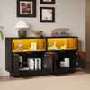 LED Glas Seitenschrank 130×35×68 cm, Schwarz, 3-stufig mit Schiebeglas, Doppeltüren, großer Stauraum Bild 2