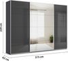 rauch Quadra, Kleiderschrank, Schiebetürenschrank, 3-türig, mit Spiegel und Glasfront, mit 4 Kleiderstangen und 8 Einlegeböden, Farbe Grau metallic/Glas Basalt, BxHxT 315x229x62cm Bild 4