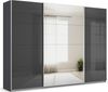 rauch Quadra, Kleiderschrank, Schiebetürenschrank, 3-türig, mit Spiegel und Glasfront, mit 4 Kleiderstangen und 8 Einlegeböden, Farbe Grau metallic/Glas Basalt, BxHxT 315x229x62cm Bild 3