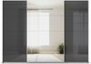rauch Quadra, Kleiderschrank, Schiebetürenschrank, 3-türig, mit Spiegel und Glasfront, mit 4 Kleiderstangen und 8 Einlegeböden, Farbe Grau metallic/Glas Basalt, BxHxT 315x229x62cm Bild 2