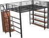 Hochbett mit Stauraumtreppe & Kleiderstange, 140x200 cm, Metall/MDF, Schwarz, ohne Matratze Bild 5