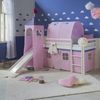 Hochbett mit Matratze 90x200 cm Turm Tunnel Rutsche Stockbett Kinderbett Leiter Holz Kiefer Vorhang rosa Lattenrost Bild 3