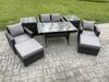 Fimous Outdoor Gartenmöbel Set Rattan Rechteckiger Esstisch mit Doppelsitzsofa Sesseln 2 Großer Hockern 2 Beistelltischen 6 Sitzer Dunkelgrau gemischt Bild 2