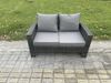 Fimous Outdoor Gartenmöbel Set Rattan Rechteckiger Esstisch mit Doppelsitzsofa Sesseln 2 Großer Hockern 2 Beistelltischen 6 Sitzer Dunkelgrau gemischt Bild 5