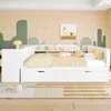 Jugendbett mit Ausziehbett, Schreibtisch, Regal und Lattenrost, 140x200 cm, Doppelbett, Holzbett Bild 2