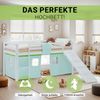 Hochbett Kinder 90x200 cm mit Lattenrost Rutsche Kinderbett Stockbett Vorhang Grün Leiter Holz Massiv Bild 5