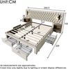 Bettanlage Schlafzimmer Komplett Set, Polsterbett Doppelbett 180×200 cm mit 2 Nachttischen und 4 Schubladen, Kopfteil Leselicht mit USB Ladefunktion, Beige, Samt (Ohne Matratze) Bild 2