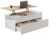 KLAM HOME Couchtisch 100*50*40cm couchtisch Höhenverstellbarer Kaffeetisch mit Stauraum (wohnzimmertisch mit 2 schubladen,Sofatisch mit halboffenem Stauraum), Beistelltisch in Weiß + Holzfarbe Bild 4