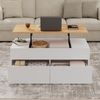 KLAM HOME Couchtisch 100*50*40cm couchtisch Höhenverstellbarer Kaffeetisch mit Stauraum (wohnzimmertisch mit 2 schubladen,Sofatisch mit halboffenem Stauraum), Beistelltisch in Weiß + Holzfarbe Bild 3