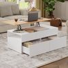 KLAM HOME Couchtisch 100*50*40cm couchtisch Höhenverstellbarer Kaffeetisch mit Stauraum (wohnzimmertisch mit 2 schubladen,Sofatisch mit halboffenem Stauraum), Beistelltisch in Weiß + Holzfarbe Bild 5
