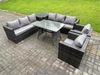 Fimous Gartenmöbel Lounge Sofa Set mit Patio Esstisch 2 Sesseln Beistelltisch 8-Sitzer Dunkelgrau Gemischt Bild 2