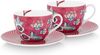 PiP Studio Tasse Flower Festival Tasse m.Unte. dark pink 280ml Set2, Porzellan, Set/2 Cups & Saucers Flower Festival Dark Pink 280ml Bild 1