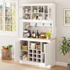 Merax 175cm Küchenbuffet Buffetschrank mit Aufsatz, Küchenschrank mit Glastüren, Weinregal und Hakenleiste, großer Geschirrschrank Vorratsschrank Küchenschrank, Weiß + Holzfarbe Bild 5