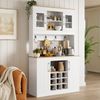 Merax 175cm Küchenbuffet Buffetschrank mit Aufsatz, Küchenschrank mit Glastüren, Weinregal und Hakenleiste, großer Geschirrschrank Vorratsschrank Küchenschrank, Weiß + Holzfarbe Bild 3