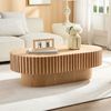 Oval Fluted Coffee Table, Modern Minimalist Center Table with Solid Wood Stripe Accent, MDF with Wood Veneer Construction, Contemporary Accent Table for Living Room, Bedroom, and Office (Natural) Bild 4