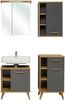 Pelipal Badmöbel-Set, Quickset 924, Quarzgrau Glanz/Riviera Eiche - Waschbeckenunterschrank, Spiegelschrank, Unterschrank mit Regal, Hängeschrank mit Regal Bild 4