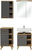 Pelipal Badmöbel-Set, Quickset 924, Quarzgrau Glanz/Riviera Eiche - Waschbeckenunterschrank, Spiegelschrank, Unterschrank mit Regal, Hängeschrank mit Regal Bild 3