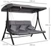 Outsunny Hollywoodschaukel Gartenschaukelmit mit Sonnendach, 3-Sitzer, Verstellbares Dach, Schaukelbank, 1 tlg, Schaukelstuhl, für Garten, Balkon, Grau Bild 3