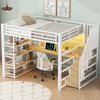 Merax Hochbett Kinderbett 140x200cm Jugendbett mit Treppe, integriertem Schreibtisch, Staufächern, USB-Ladestation und LED-Licht, Weiß Bild 5